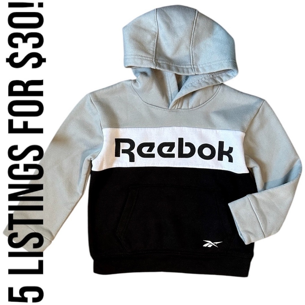 Reebok Kids' Black and Gray Color Block Logo Front Sweatshirt Hoodie Size 4
